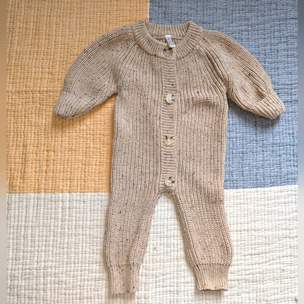 Oat Co Chunky Knit Playsuit Flecked Oat, 0-6 Months